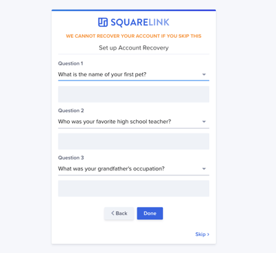 Squarelink account recovery 