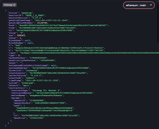 Type 2 transaction example using Blocknative's mempool.