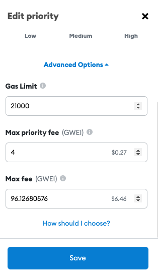 Your transaction's Gas Limit, Max Priority Fee, and Max Fee